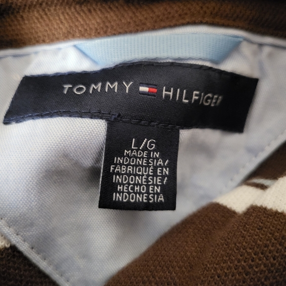 Tommy Hilfiger Large Brown Striped Polo Shirt - Picture 3 of 3